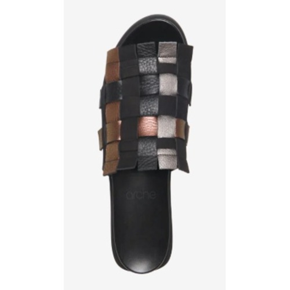 Arche Makkho Woven Leather Slide Sandals Black Bronze Silver Metallic Flat EU 37 - Picture 3 of 14